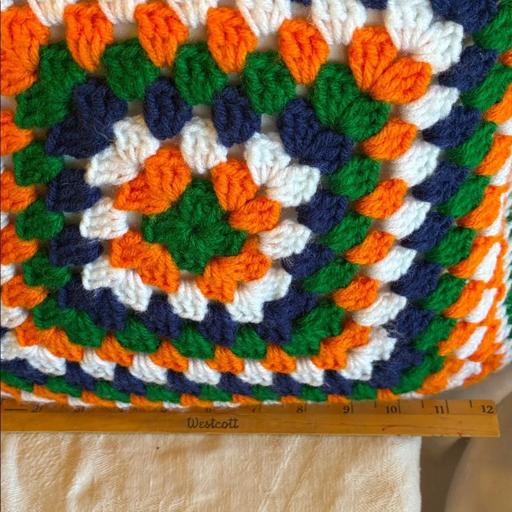 Granny Pillow Granny Square Pillow Colorful Crochet Orange Blue Green White Yarn